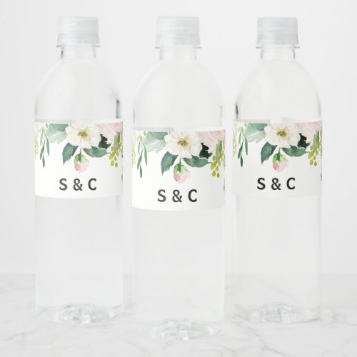 Greenery Elegant Floral Water Bottle Label