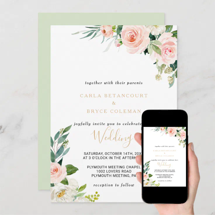 Greenery Elegant Floral Wedding Invitation | Zazzle