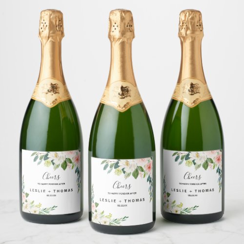 Greenery Elegant Floral Wedding Sparkling Wine Lab Sparkling Wine Label