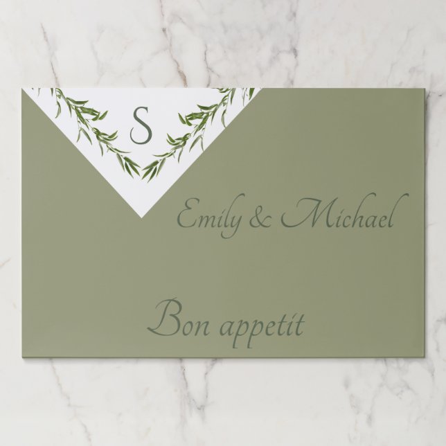 Greenery elegant  geometrical leaves branch sage paper placemat (Front)