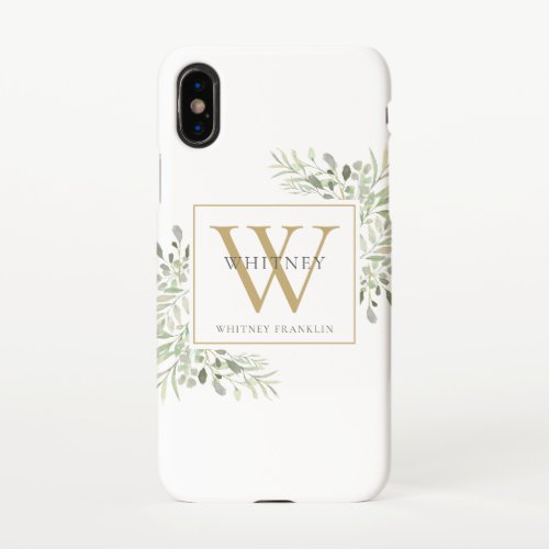 Greenery Elegant Gold Monogram iPhone X Case