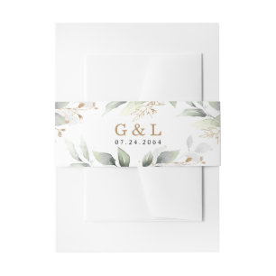 Greenery Elegant Green and Gold Rustic Wedding Invitation Belly Band