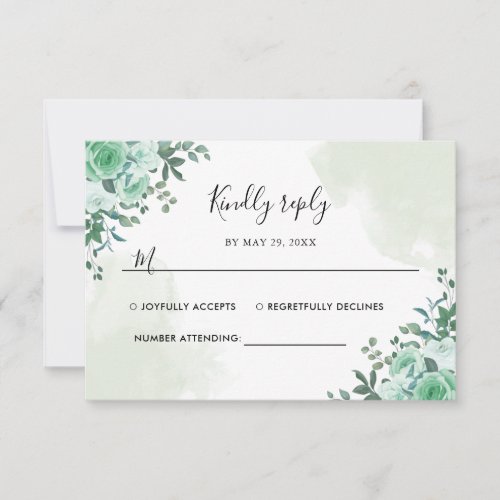 Greenery Elegant Modern Floral Watercolor Wedding RSVP Card