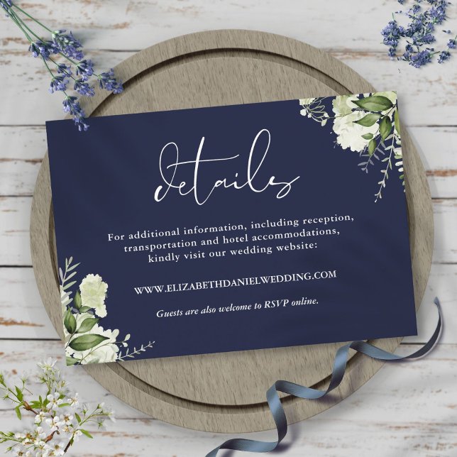 Greenery Elegant Navy Blue Wedding Details Enclosure Card (Greenery Elegant Navy Blue Wedding Details Enclosure Card)