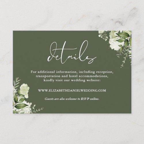 Greenery Elegant Olive Green Wedding Details Enclosure Card