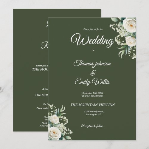 Greenery elegant olive green wedding invitation