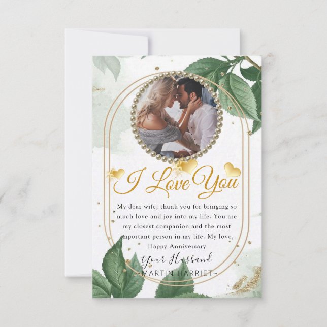 Greenery Elegant Photo Wife Anniversary Card (Front)