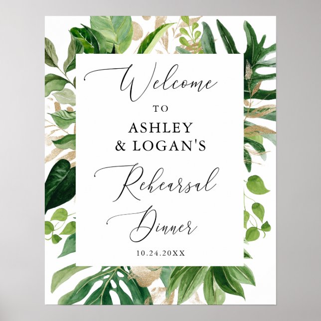 Greenery Elegant Rehearsal Dinner Welcome Poster (Front)
