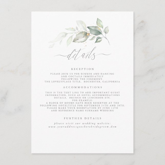 Greenery Elegant Romantic Wedding Details Enclosure Card (Front)