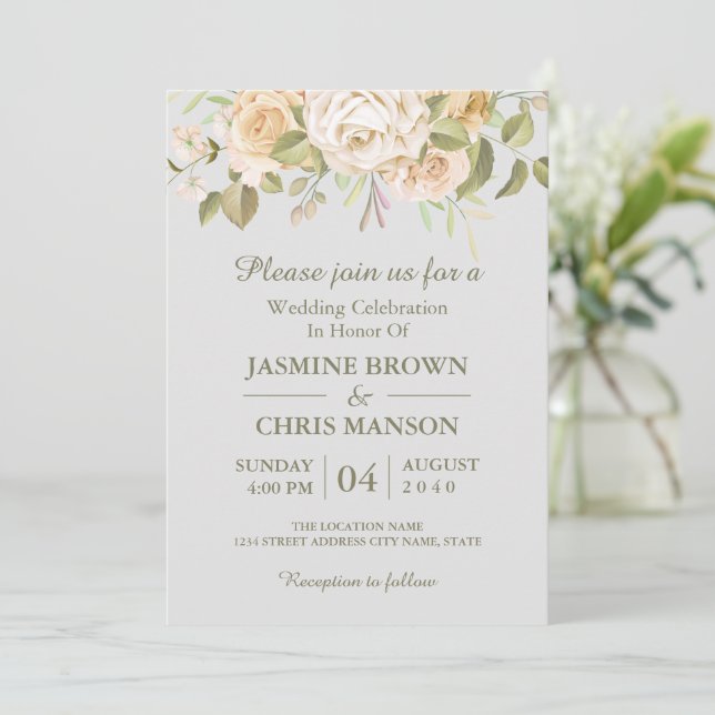 Greenery Elegant Rustic Floral Wedding Invitation (Standing Front)