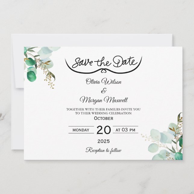 Greenery Elegant Save The Date Invitation (Front)