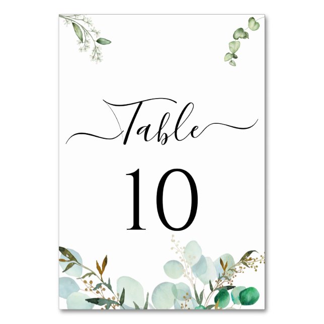 Greenery Elegant Script Photo Table Number (Back)