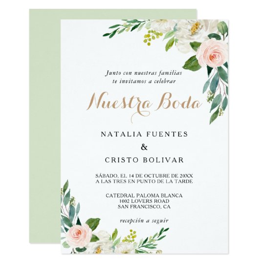 Greenery Elegant Spanish Wedding Invitation | Zazzle.com