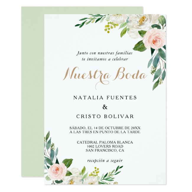 Greenery Elegant Spanish Wedding Invitation