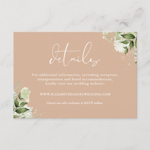 Greenery Elegant Tan Wedding Details Enclosure Card