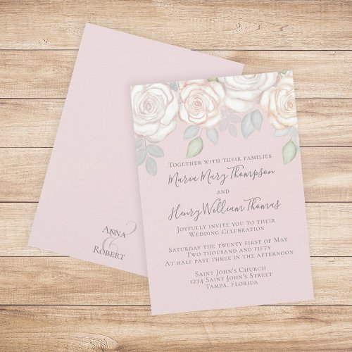 Greenery Elegant Watercolor Rustic Floral Blush Invitation