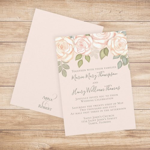 Greenery Elegant Watercolor Rustic Floral Coral Invitation