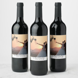 Greenery Elegant Wedding Photo Wine Label