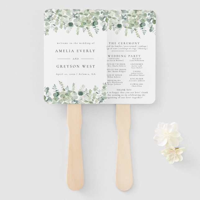 Greenery Elegant Wedding Program Fans (Front and Back)