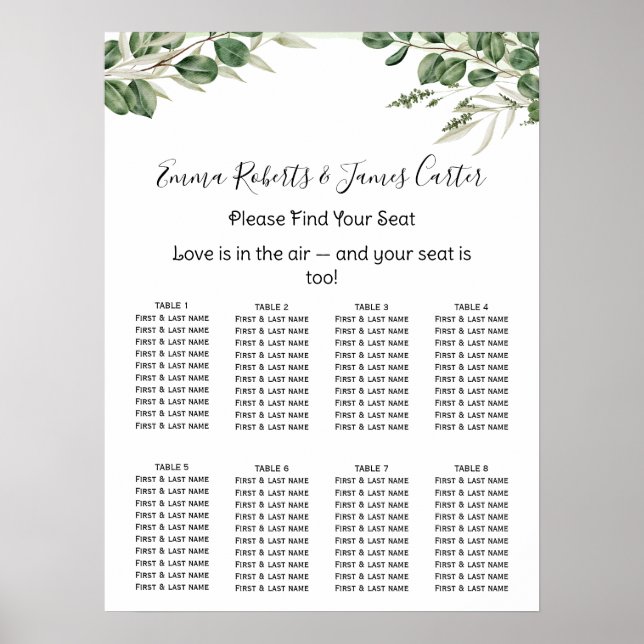 Greenery Elegant Wedding Seating Chart (Front)