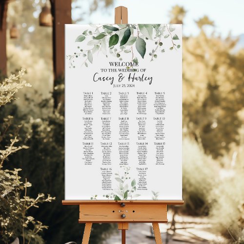 Greenery elegant wedding seating chart 17 tables