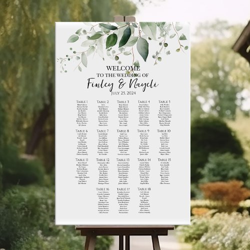 Greenery elegant wedding seating chart 18 tables