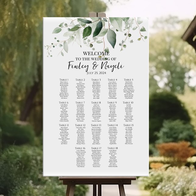 Greenery elegant wedding seating chart 18 tables (Creator Uploaded)