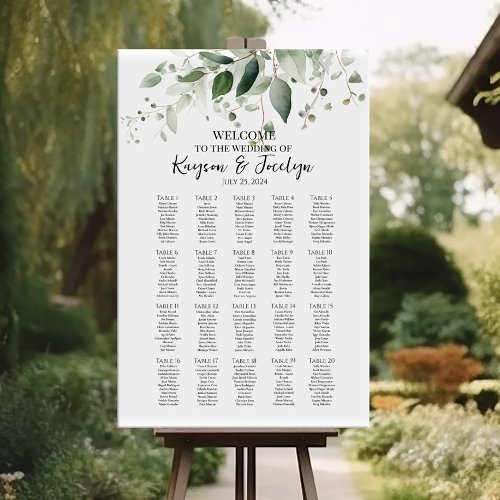 Greenery elegant wedding seating chart 20 tables