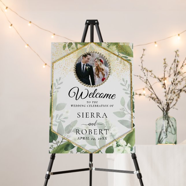 Greenery Elegant Wedding Welcome Sign (In Situ (Stand))