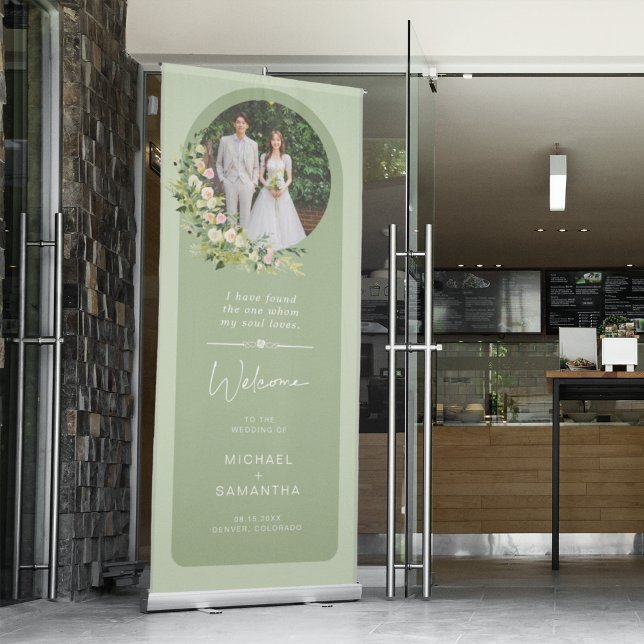 Greenery Elegant Wedding Welcome Sign Custom Photo (Creator Uploaded)