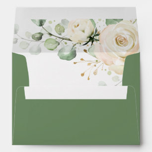 Greenery Elegant White Rose Floral Wedding Envelope
