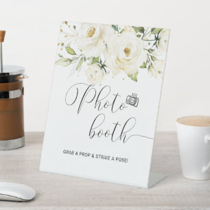 Greenery Elegant White rose Photo Booth Sign