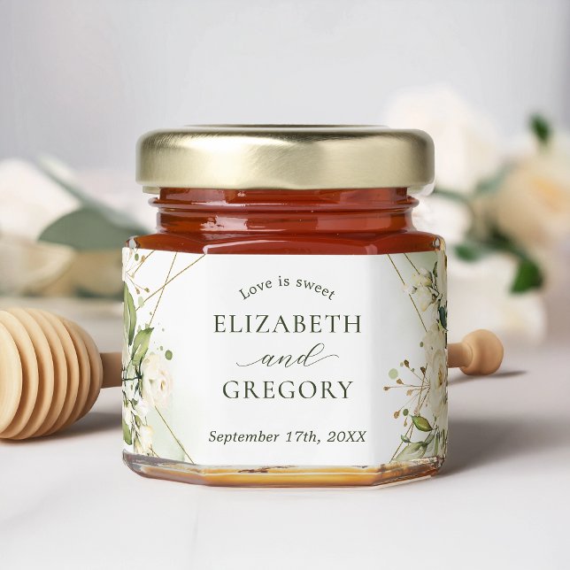 Greenery Elegant White Rose Wedding Honey Jar Favors (Creator Uploaded)