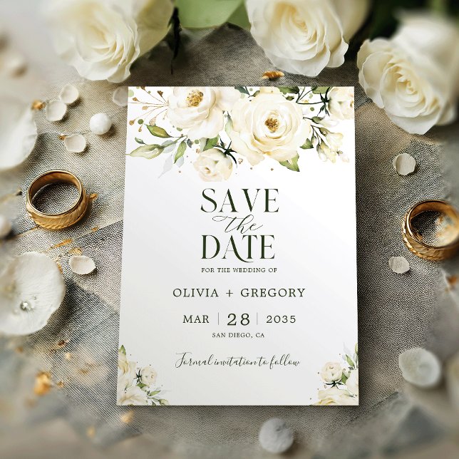 Greenery Elegant White rose Wedding Save The Date (Creator Uploaded)