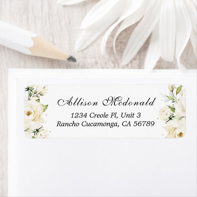 Greenery Elegant White Rosel Wedding Label (Insitu)