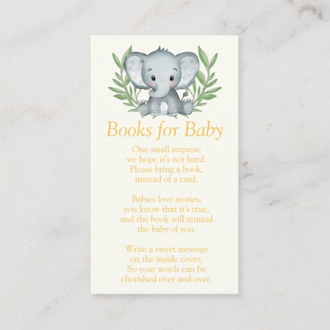 Greenery Elephant Baby Shower Books for Baby Enclosure Card (Front)