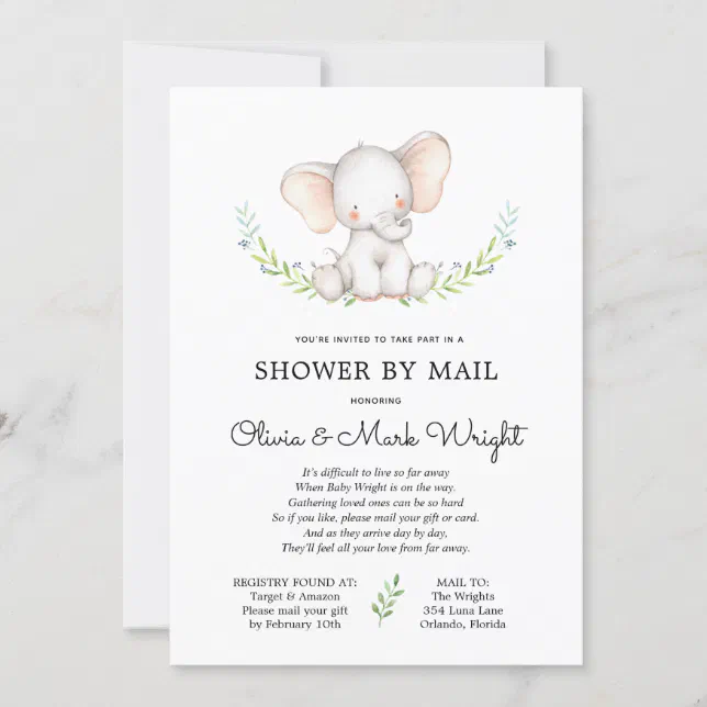 Greenery Elephant Baby Shower by Mail Invitation | Zazzle