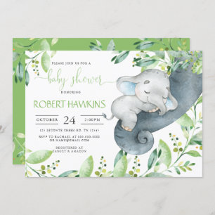 Greenery Elephant Baby Shower Invitation