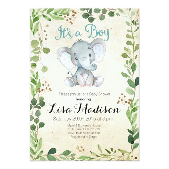 Greenery elephant Baby Shower Invitation | Zazzle.com