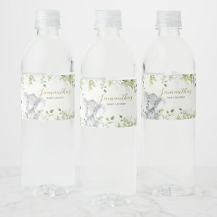Greenery Elephant Baby Shower Water Bottle Label