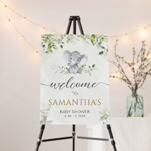 Greenery Elephant Baby Shower Welcome Sign
