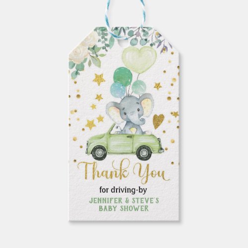 Greenery Elephant Drive By Baby Shower Parade Gift Tags