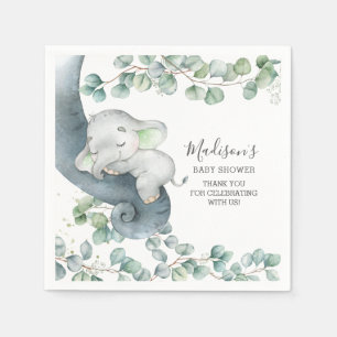 Greenery Elephant Gender Neutral Baby Shower Napkins