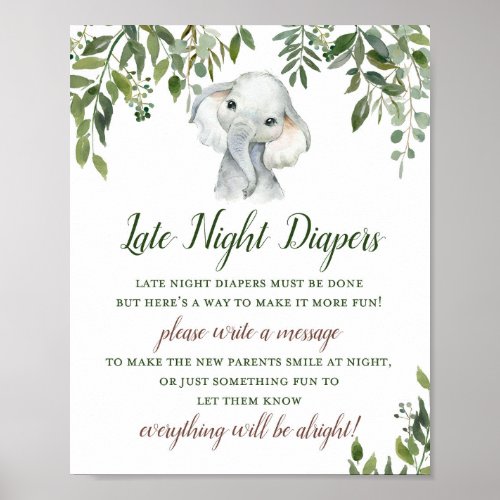 Greenery Elephant Late night Diapers Sign