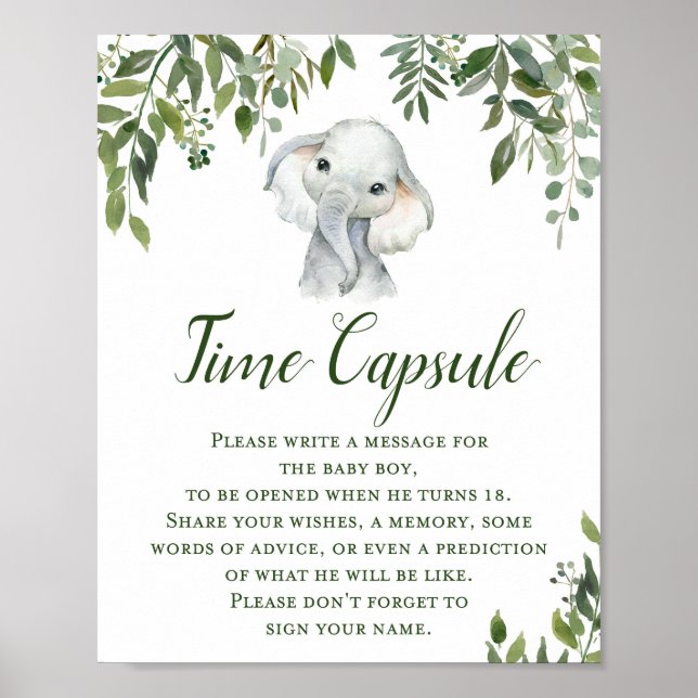 Greenery Elephant Time Capsule for BOY Sign (Front)