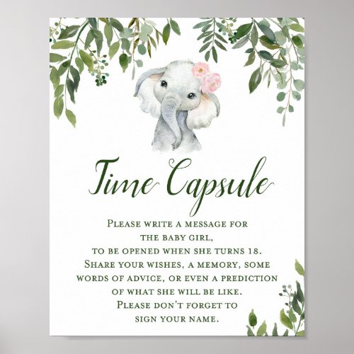 Greenery Elephant Time Capsule for GIRL Sign