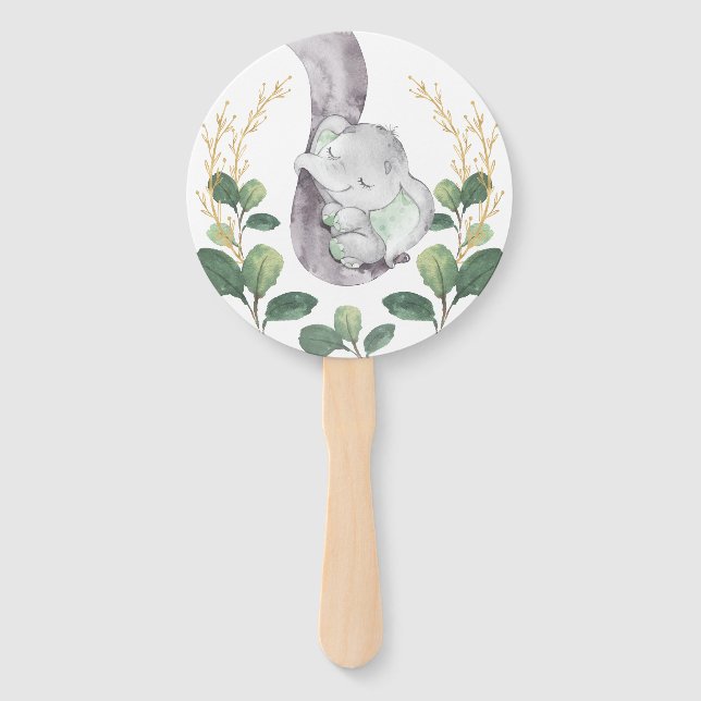 Greenery Elephant Wild One Baby Shower Decorations Hand Fan (Front)