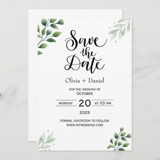 Greenery Elopement Wedding Date Invitation (Front/Back)