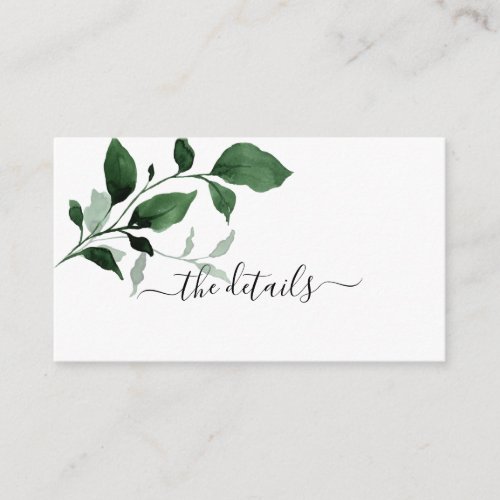 Greenery Emerald Green Foliage Wedding Details Enclosure Card