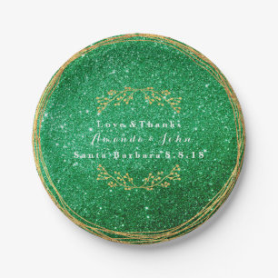 Greenery Emerald Green Gold Floral Glitter VIP Paper Plates